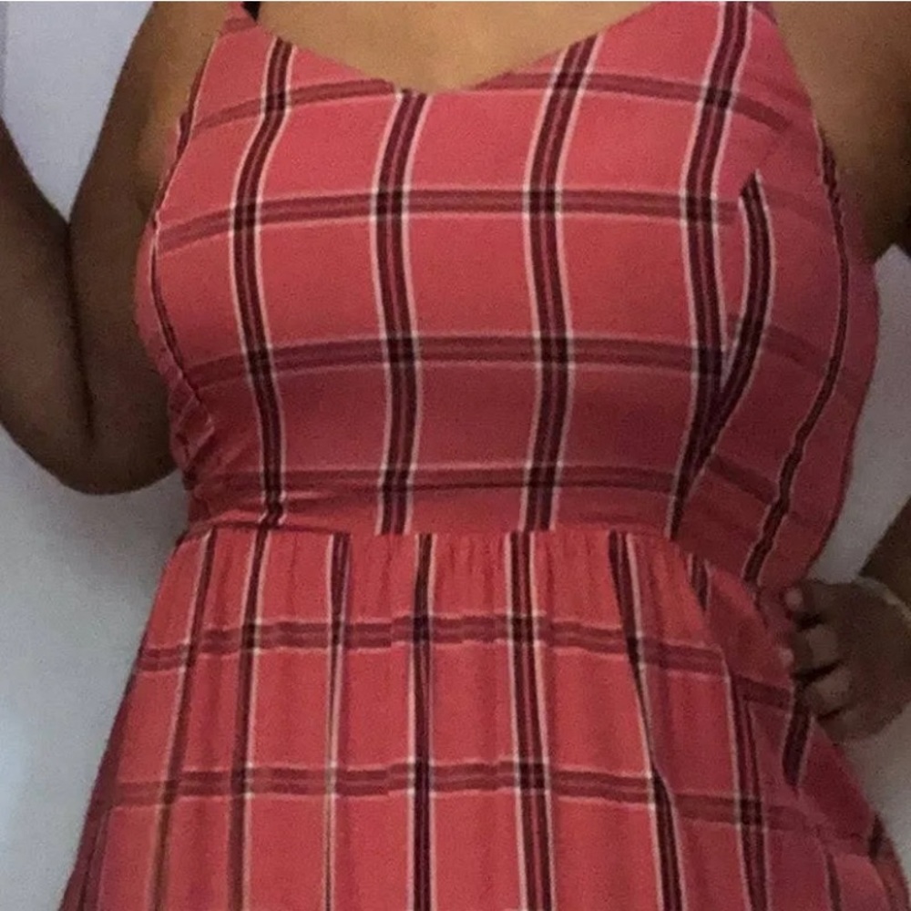 Pink Plaid Midi Dress Old Navy